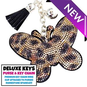 DeLuxe Keys Rhinestone Keychain/Purse Chain-ANIMAL PRINT BUTTERFLY